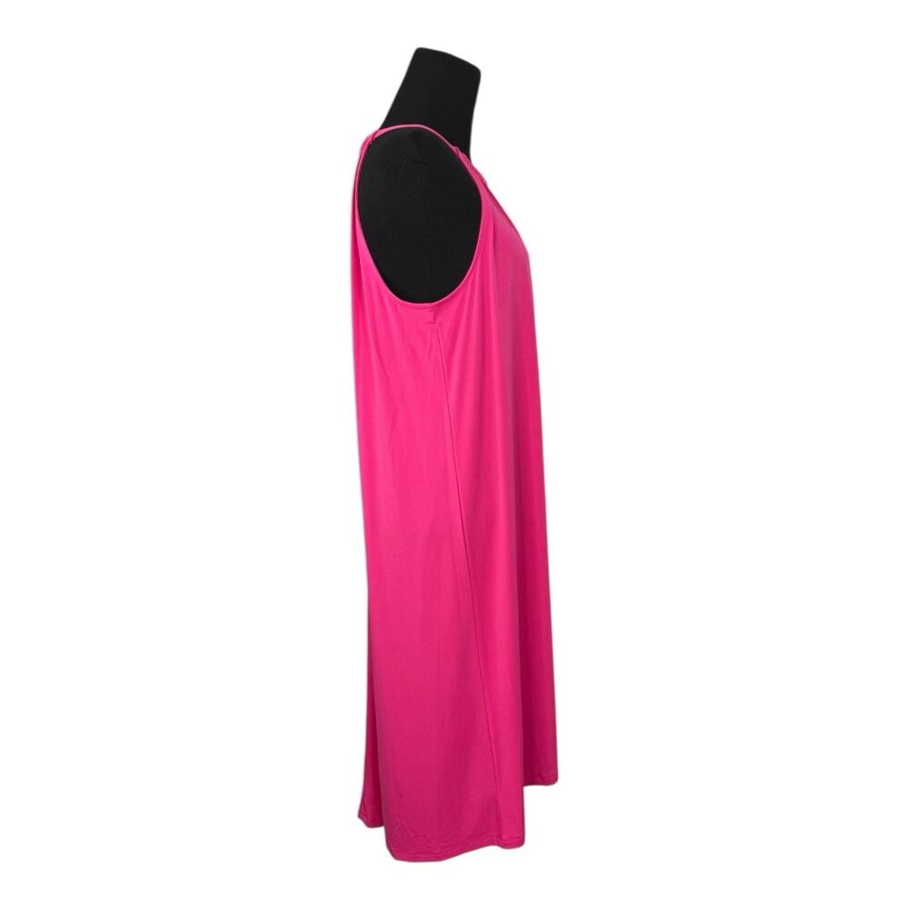 Michael Kors Women Midi Dress Fuscia Halter Neck Asym Hem Gold Trim Sz Med NWT - Picture 3 of 8